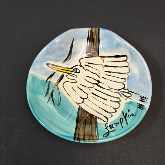 Susan Lumpkin Other - Susan Lumpkin Studio Pottery Hand Painted Heron Egret Ceramic Trinket Dish 6in